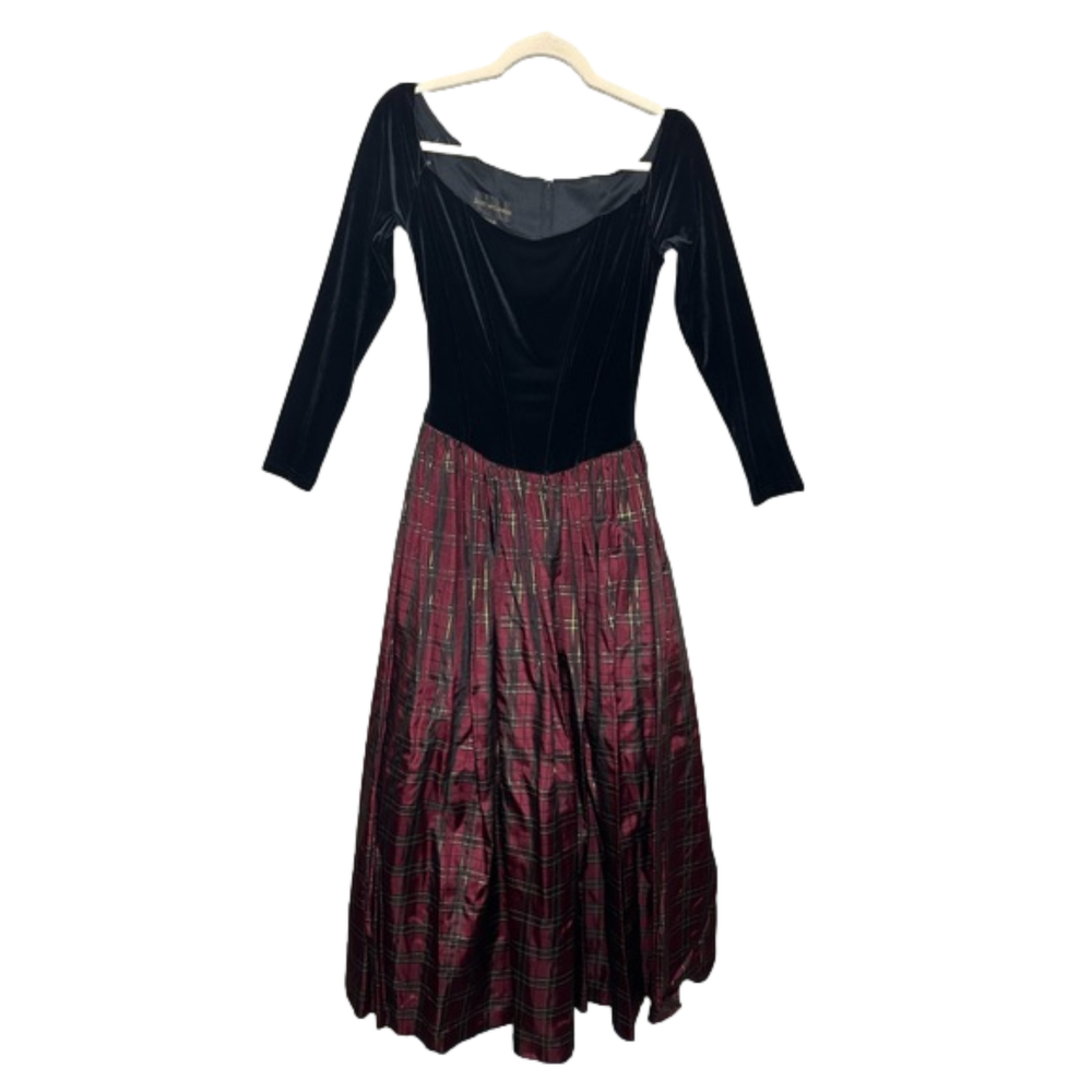 T25 Scott McClintock Vintage Holiday Maxi Dress Velvet Corset look Top size 6